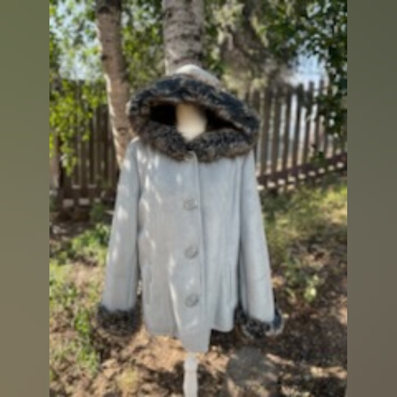 Brand new stunning  Coat Couture baby blue, pattern detail fall jacket w hood - Picture 1 of 6